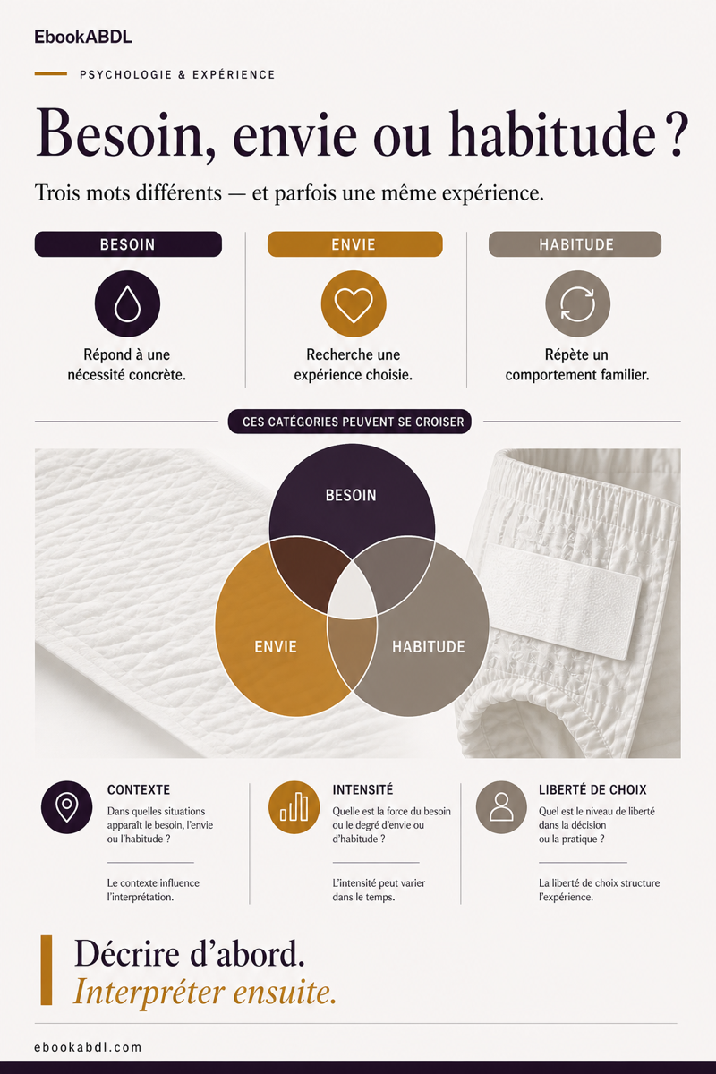 Illustration premium distinguant besoin, envie et habitude